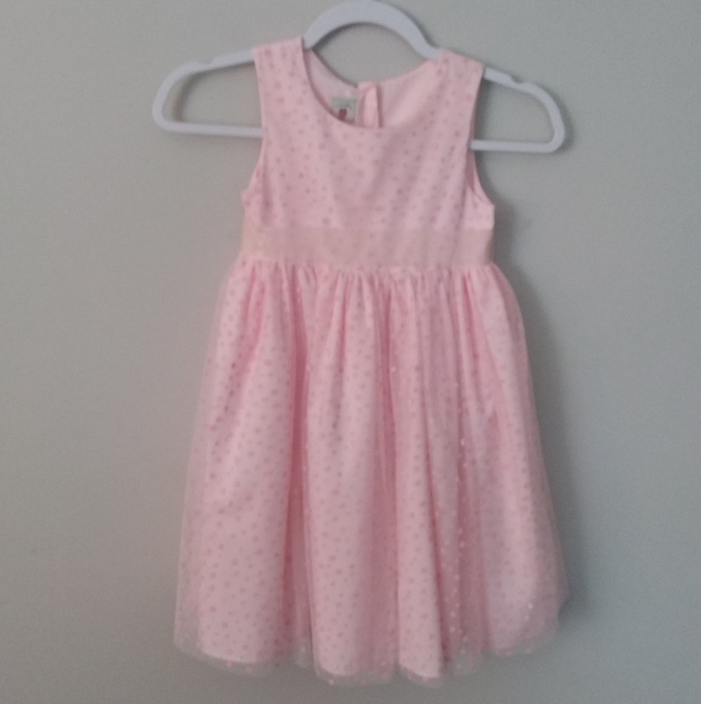 Marnellata Girls Pink Polka Dot Overlay Dress Size 6